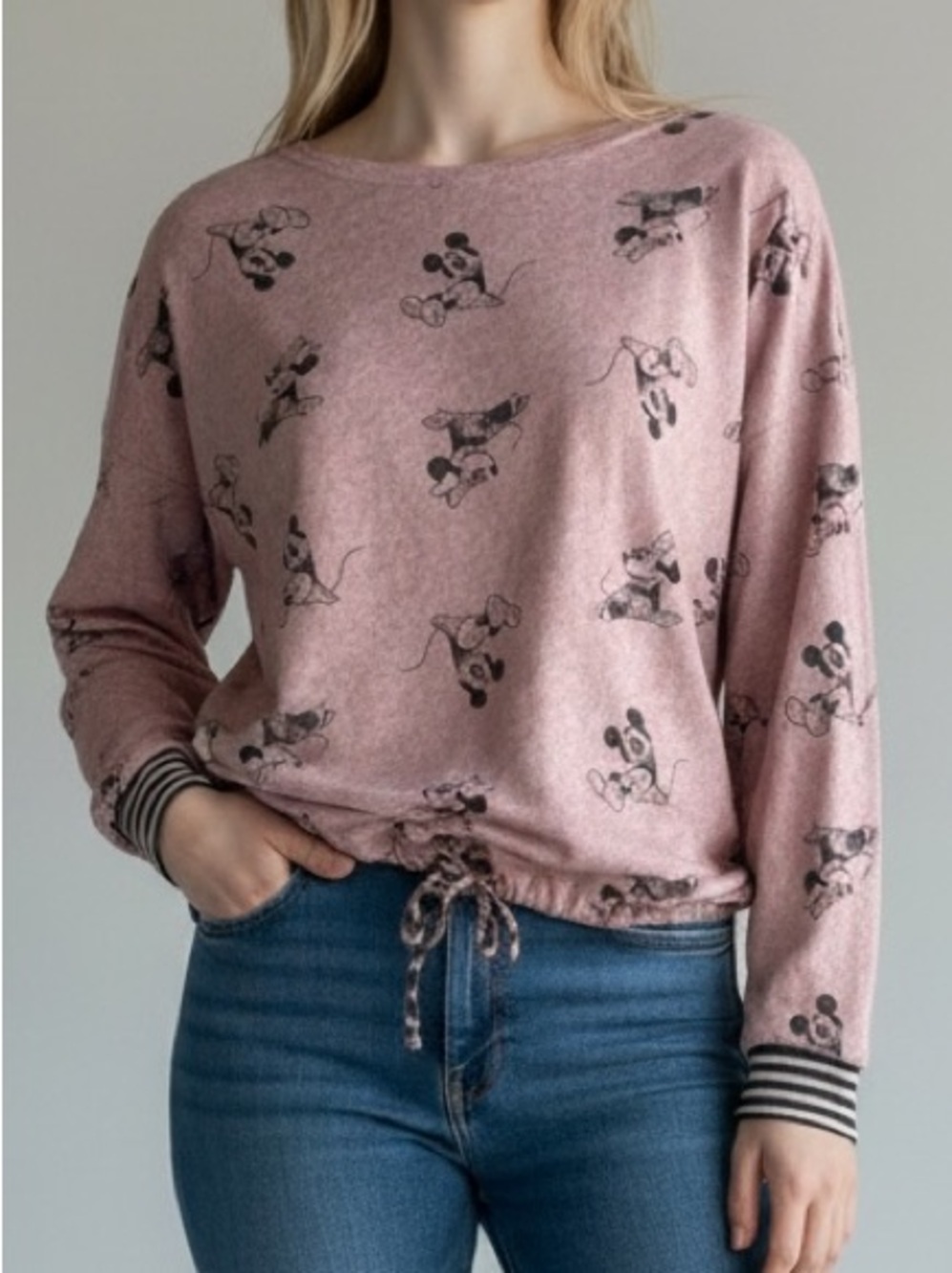 Disney Mickey Minnie Mouse Pink Graphic Pullover Top Soft Girl Lounge Shirt